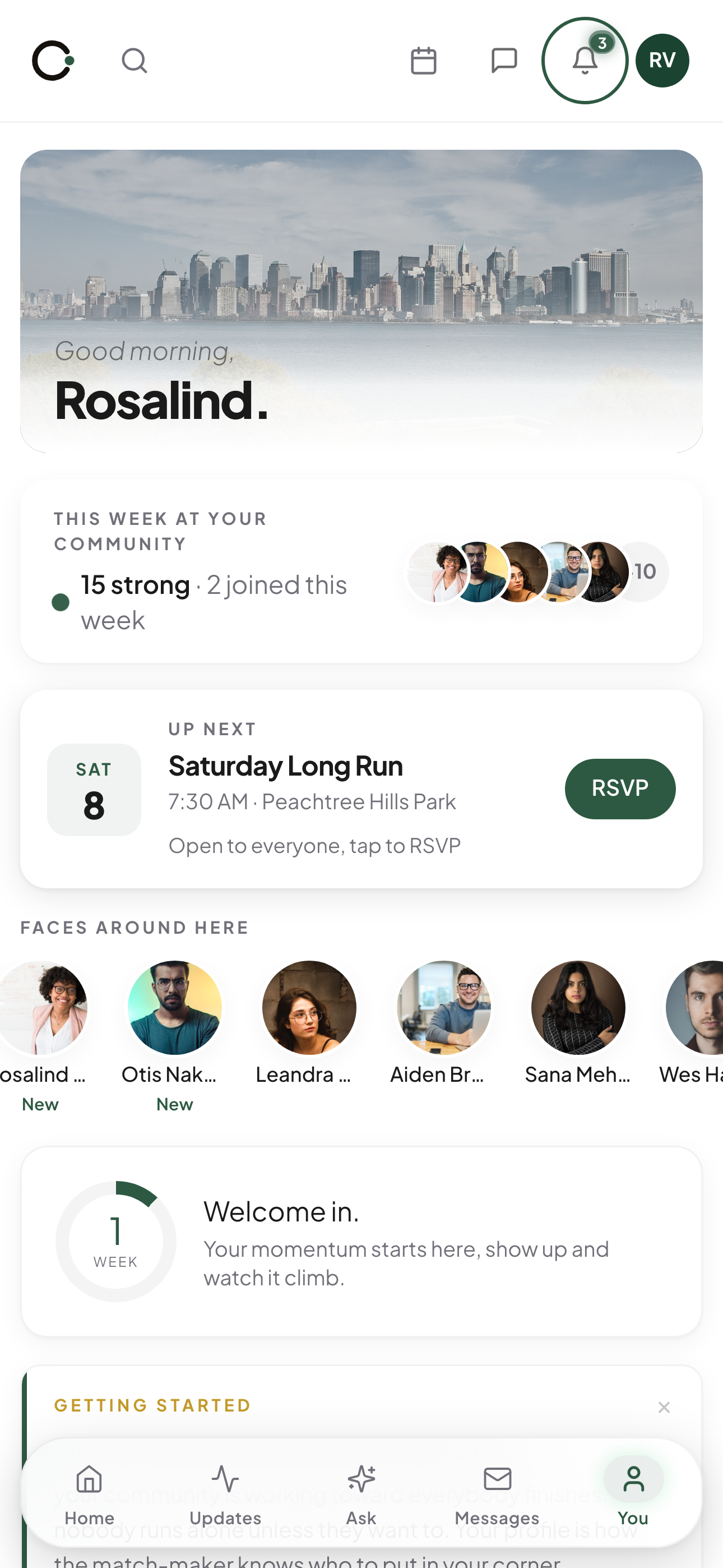 The Cord app, showing this week's gathering and the faces around it