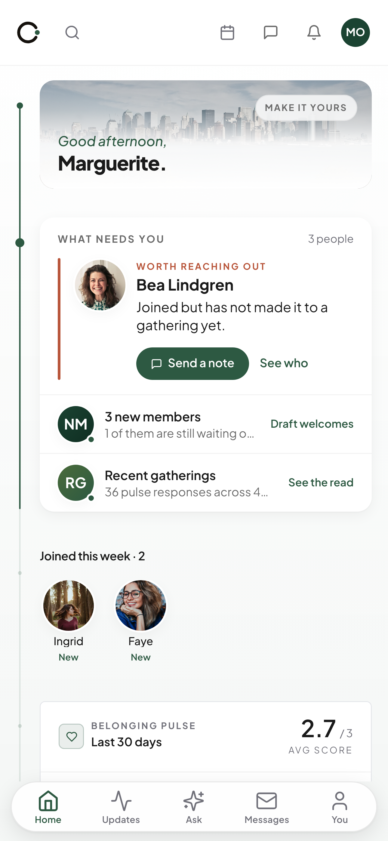 The Cord app, showing this week's gathering and the faces around it